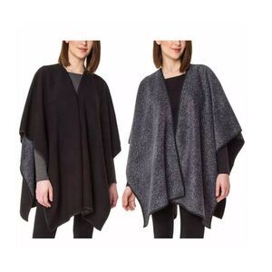 IKE BEHAR Reversible Gray Speckled Super Soft Fleece Poncho Shrug One Size
